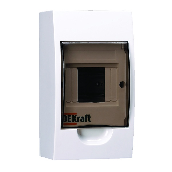 Шкаф пластиковый навесной DEKraft ЩРН-П на 4 модуля (1х4) прозрачная дверь шины IP41 белый