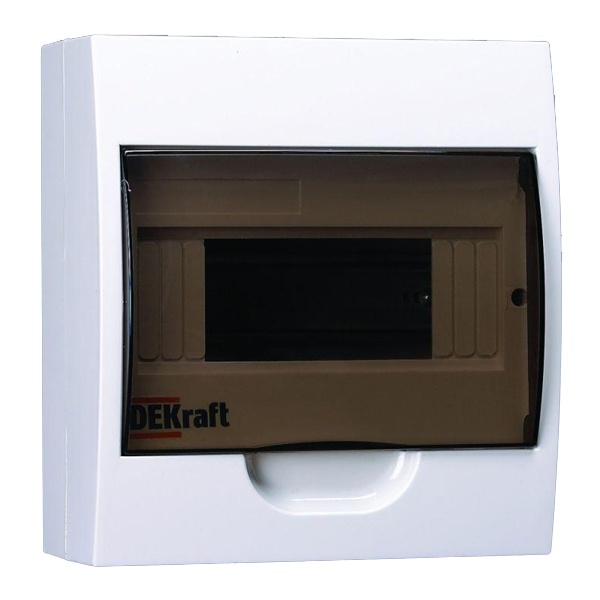 Шкаф пластиковый навесной DEKraft ЩРН-П на 8 модулей (1х8) прозрачная дверь шины IP41 белый