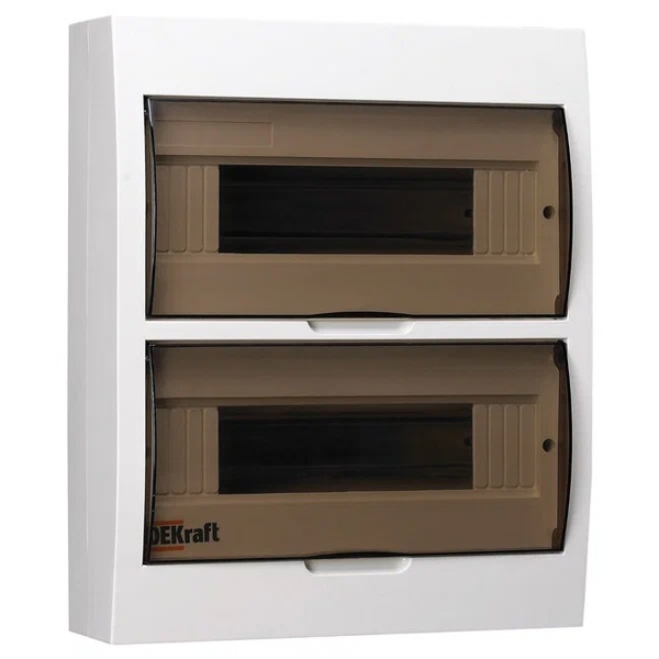 Шкаф пластиковый навесной DEKraft ЩРН-П на 24 модуля (2х12) прозрачная дверь шины IP41 белый