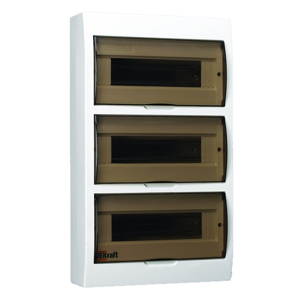 Шкаф пластиковый навесной DEKraft ЩРН-П на 36 модулей (3х12) прозрачная дверь шины IP41 белый