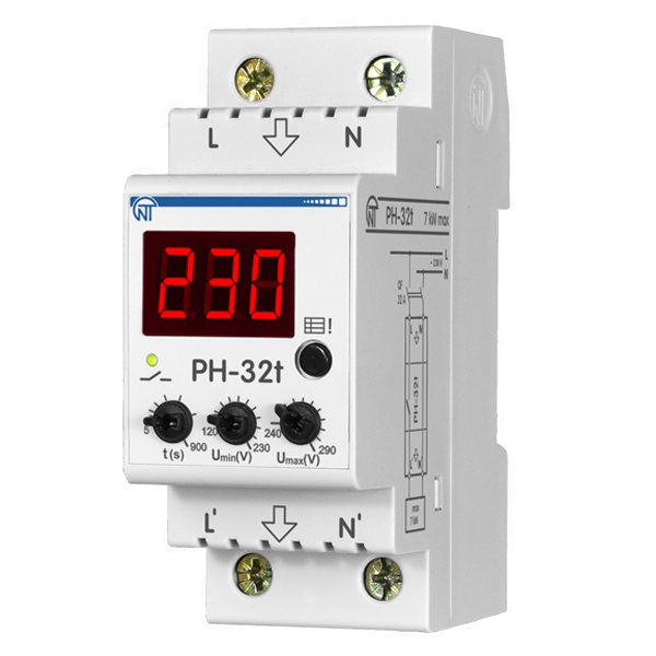 Однофазное реле контроля напряжения Новатек РН-32Т 32А, на DIN-рейку
