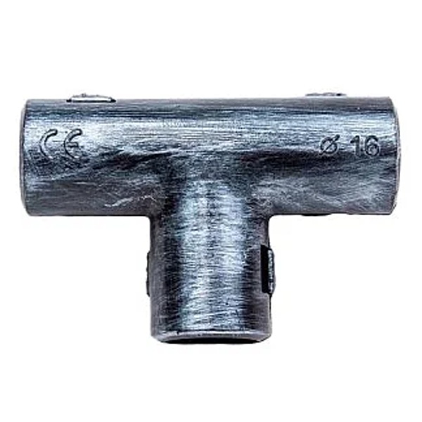 Тройник соединительный Bironi для трубы декоративной ПВХ диаметр 16 мм серебряный век [упак. 5шт]