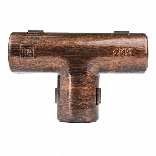 Тройник соединительный Bironi для трубы декоративной ПВХ диаметр 16 мм медный век [упак. 5шт]