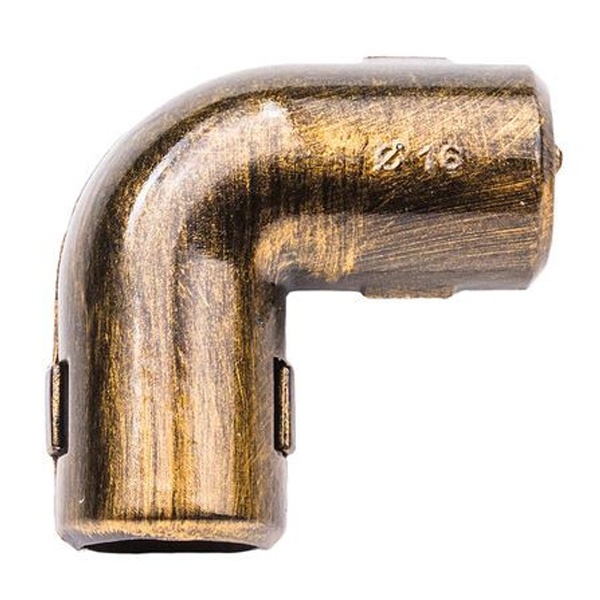 Угол соединительный 90 град Bironi для трубы декоративной ПВХ диаметр 16 мм медный век [упак. 5шт]