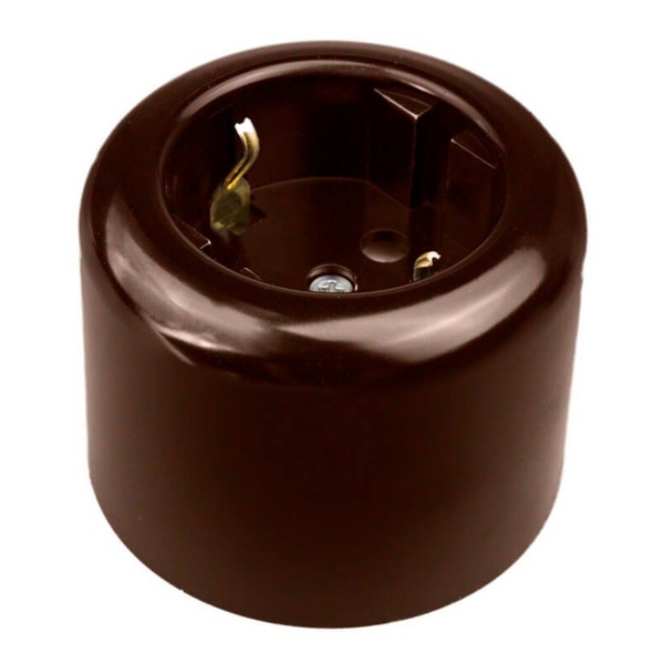 Накладная розетка с заземлением Bironi Ришелье пластик коричневый