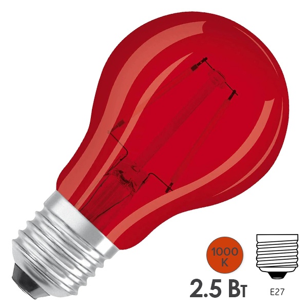 Лампа филаментная груша Osram LED STAR CL A15 2,5W/510 (15W) 230V E27 красный