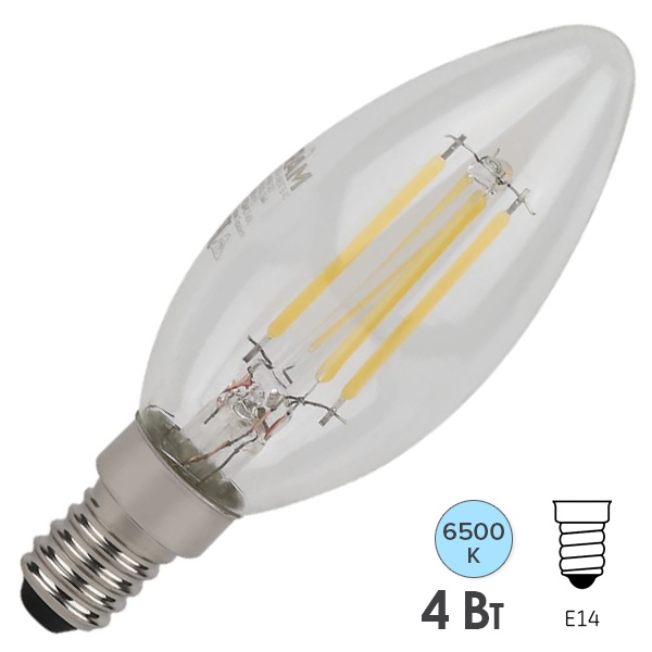 Лампа филаментная свеча Osram LED SCL B40 4W/865 6500K 220V E14 прозрачная