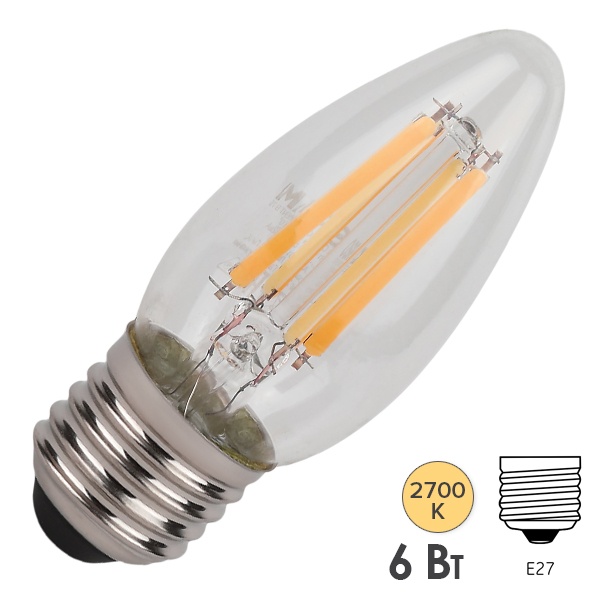 Лампа филаментная свеча Osram LED SCL B75 6W/827 2700K 220V E27 прозрачная