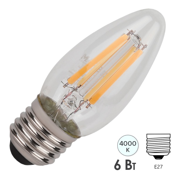 Лампа филаментная свеча Osram LED SCL B75 6W/840 4000K 220V E27 прозрачная