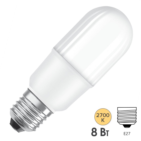Лампа светодиодная Osram Parathom CL Stick 8W/827 (60W) E27 FR 806Lm d38x116mm