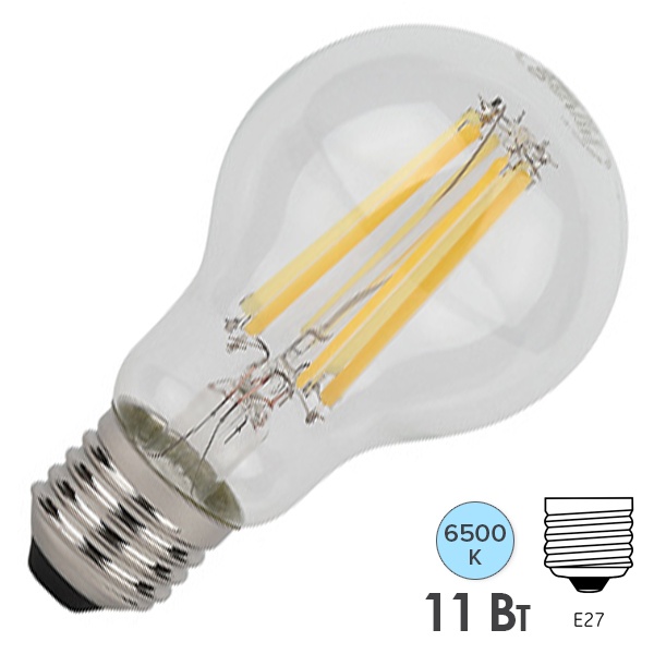 Лампа светодиодная филаментная Osram LED STAR CL A 11W/865 6500K 220V E27 прозрачная дневной свет