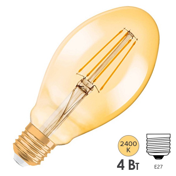 Лампа филаментная капля Osram Vintage 1906 Oval 4W/824 E27 230V Gold