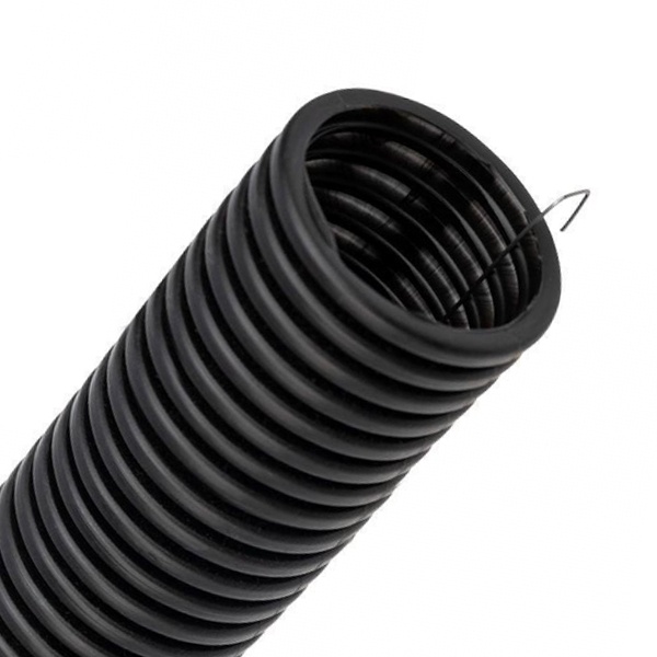 Труба гофрированная ПНД Rexant 32 мм гибкая с протяжкой черная [бухта 25м] (гофра для кабеля)