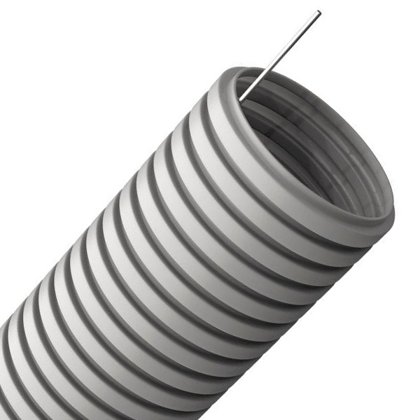 Труба гофрированная ПВХ ИЭК 50 мм гибкая лёгкая с протяжкой серая [бухта 15м] (гофра для кабеля)