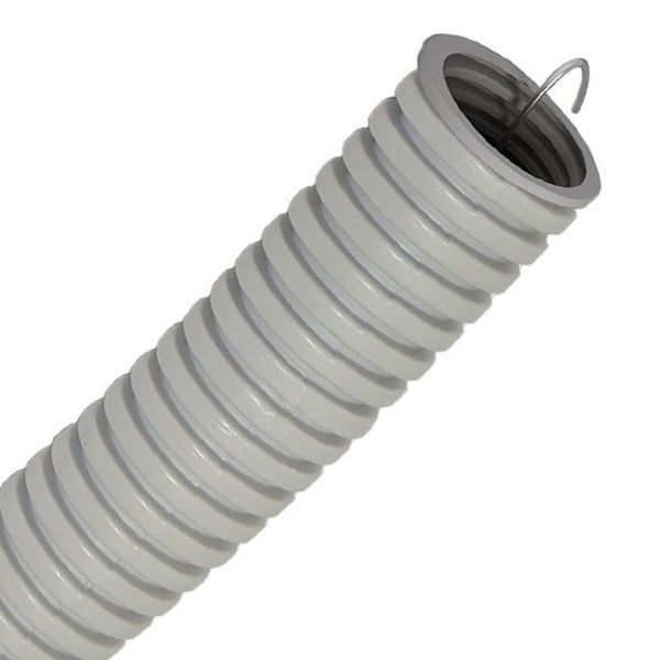 Труба гофрированная ПВХ ЭРА 25 мм гибкая лёгкая с протяжкой серая [бухта 50м] (гофра для кабеля)