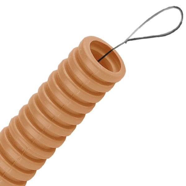 Труба гофрированная ПВХ ЭРА 20 мм гибкая лёгкая с протяжкой сосна [бухта 25м] (гофра для кабеля)