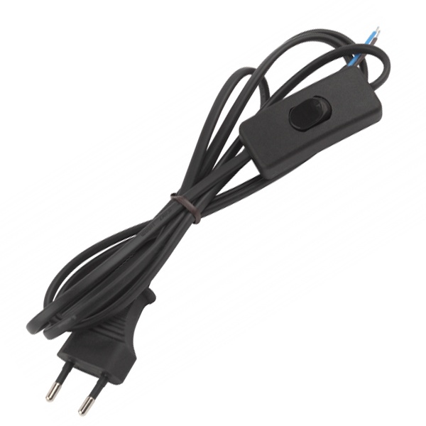 Шнур для бра ЭРА UX-ШВВП-S-1,8m-B с выключателем ШВВП 2x0,5мм2 1,8м черный