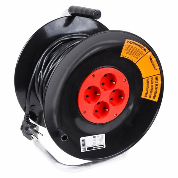 Удлинитель силовой на катушке ProConnect Standart 4 гнезда c заземлением 50м 3х1 мм2