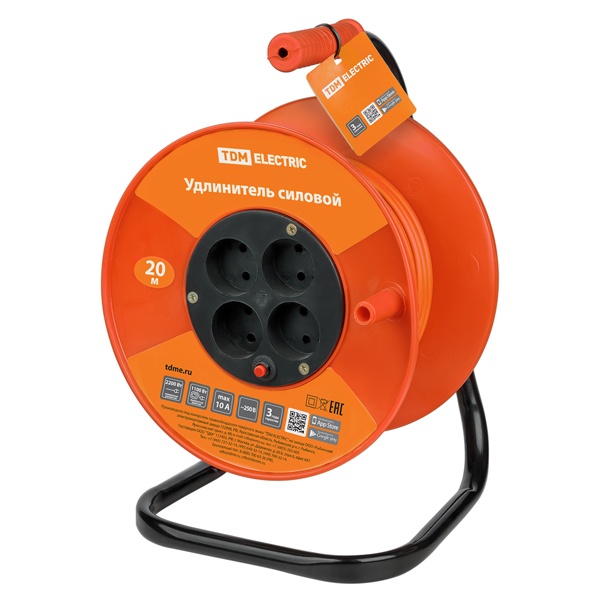 Удлинитель силовой на катушке TDM УК10-004 4 гнезда 20м ПВС 2х1 мм