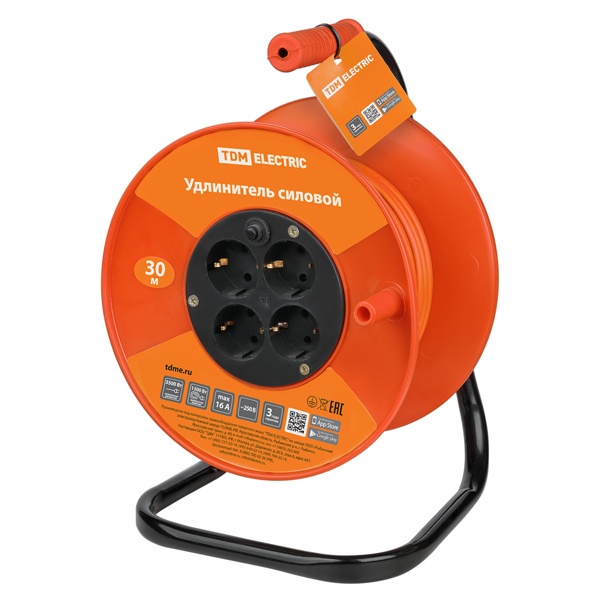 Удлинитель силовой на катушке TDM УКз16-004 4 гнезда 30м ПВС 3х1 мм