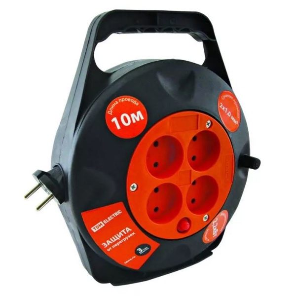 Удлинитель силовой на катушке TDM УК10-004 4 гнезда 10м ПВС 2х1 мм