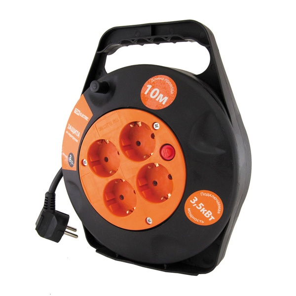 Удлинитель силовой на катушке TDM УКз16-004 4 гнезда 10м ПВС 3х1,5 мм