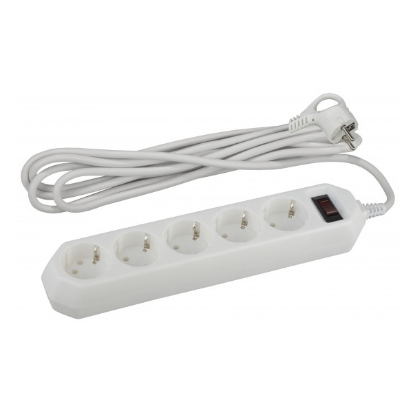 Сетевой фильтр ЭРА USF-5es-1.5m-W с заземлением с выключателем 5 розеток 1,5м 10А белый