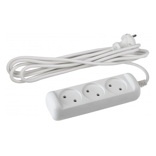 Удлинитель ЭРА U-3-3m-2x1 без заземления 3 розетки 3м ПВС 2x1мм2 10А белый