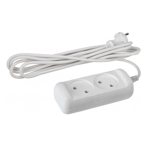 Удлинитель ЭРА U-2-1,5m-2x1 без заземления 2 розетки 1,5м ПВС 2x1мм2 10А белый