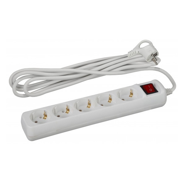 Удлинитель ЭРА U-5es-5m-3x1 с заземлением с выключателем 5 розеток 5м ПВС 3x1мм2 16А