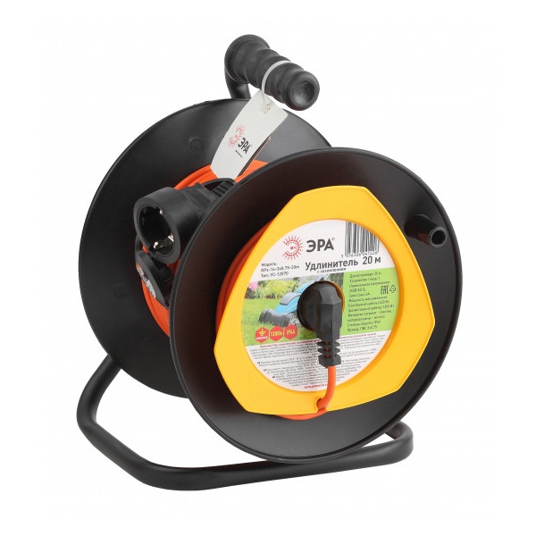 Удлинитель силовой ЭРА RPx-1e-3х0.75-20m для газонокосилки c заземлением 1 розетка 20м ПВС 3х0.75мм2