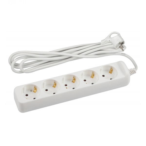 Удлинитель ЭРА U-5e-5m с заземлением 5 розеток 5м ПВС 3x1,5мм2 16А белый