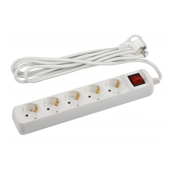 Удлинитель ЭРА U-5es-5m-3x1,5 с заземлением с выключателем 5 розеток 5м ПВС 3x1,5мм2 16A