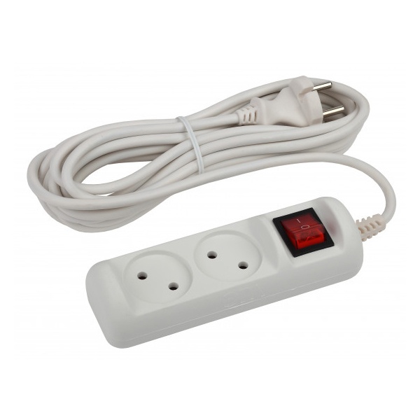 Удлинитель ЭРА U-2s-1,5m-2x1 без заземления c выключателем 2 розетки 1,5м ПВС 2x1мм2 10А