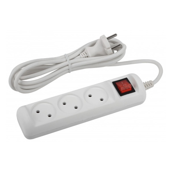 Удлинитель ЭРА U-3s-3m-2x1 без заземления c выключателем 3 розетки 3м ПВС 2x1мм2 10А