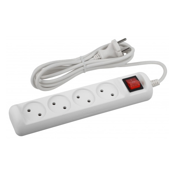 Удлинитель ЭРА U-4s-3m-2x1 без заземления c выключателем 4 розетки 3м ПВС 2x1мм2 10А