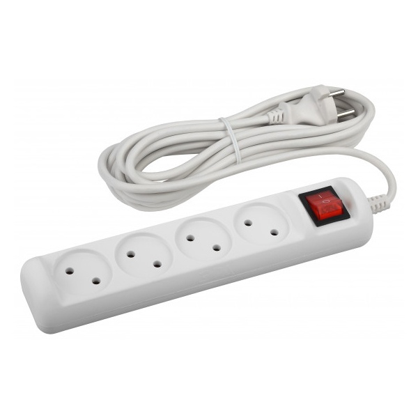 Удлинитель ЭРА U-4s-5m-2x1 без заземления c выключателем 4 розетки 5м ПВС 2x1мм2 10А