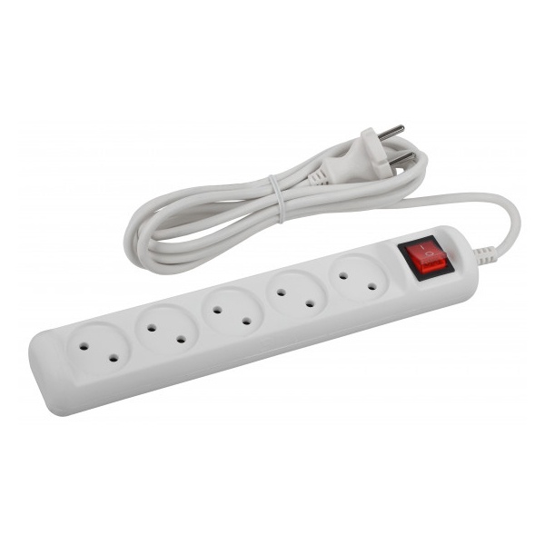 Удлинитель ЭРА U-5s-1,5m-2x1 без заземления c выключателем 5 розеток 1,5м ПВС 2x1мм2 10А