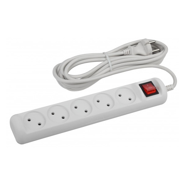 Удлинитель ЭРА U-5s-3m-2x1 без заземления c выключателем 5 розеток 3м ПВС 2x1мм2 10А