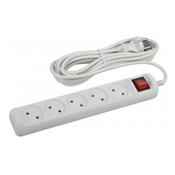 Удлинитель ЭРА U-5s-5m-2x1 без заземления c выключателем 5 розеток 5м ПВС 2x1мм2 10А