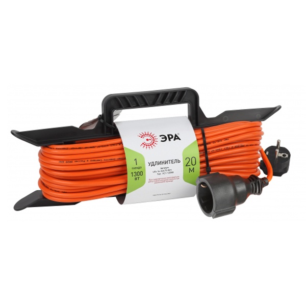 Удлинитель силовой ЭРА UFx-1e-3x0.75-20m на рамке c заземлением 1 розетка 20м ПВС 3x0.75мм2