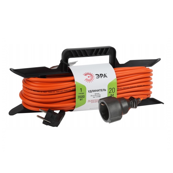 Удлинитель силовой ЭРА UFx-1e-3x1.5-20m на рамке c заземлением 1 розетка 20м ПВС 3x1.5мм2