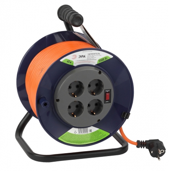 Удлинитель силовой ЭРА RPx-4es-3x1.5-40m пластиковая катушка заземление 4 розетки 40м ПВС 3х1.5мм2