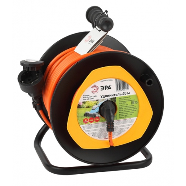Удлинитель силовой ЭРА RPx-1e-3x1.5-40m для газонокосилки c заземлением 1 розетка 40м ПВС 3х1.5мм2
