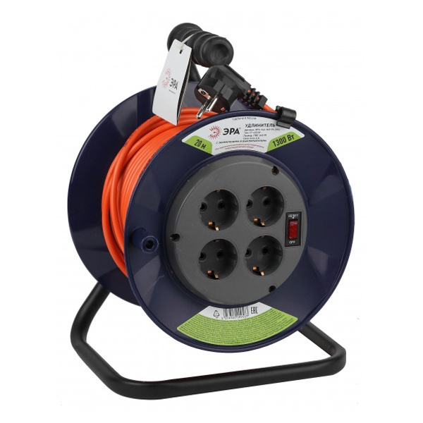 Удлинитель силовой ЭРА RPx-4es-3х0.75-20m на катушке с заземлением 4 розетки 20м ПВС 3х0,75мм2