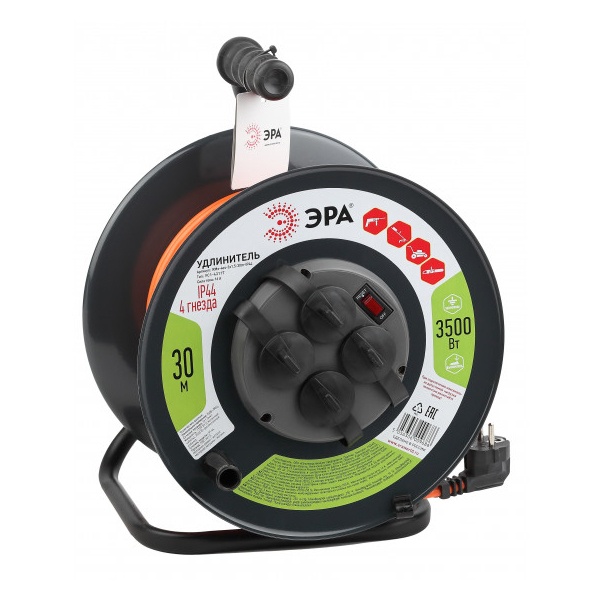 Удлинитель силовой ЭРА RMx-4es-3x1.5-30m-IP44 на катушке c заземлением 4 розетки 30м ПВС 3х1.5мм2