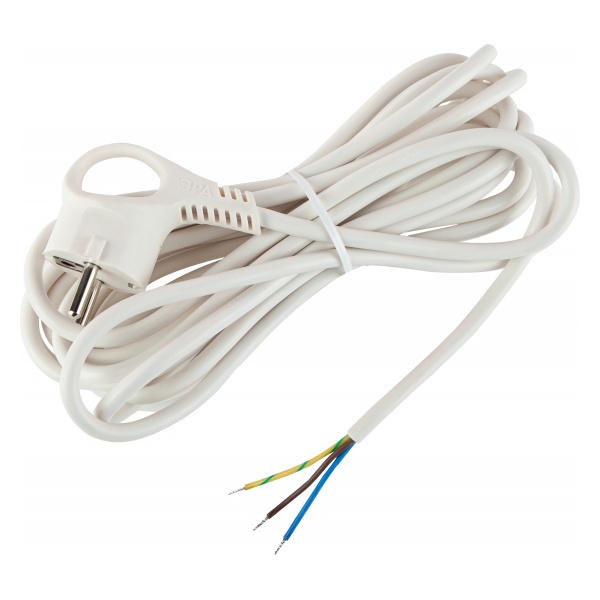 Шнур сетевой с вилкой ЭРА UX-3x0,75-5m-W с заземлением 5м ПВС 3x0,75мм2 белый