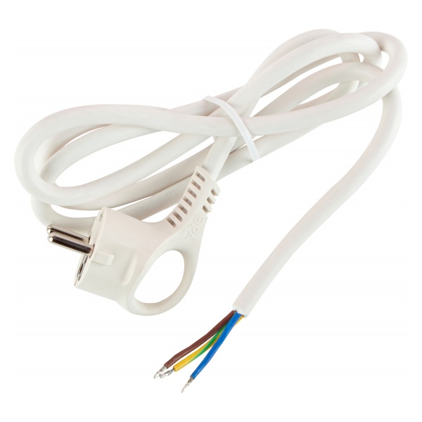 Шнур сетевой с вилкой ЭРА U-3x1,5-1,5m-W с заземлением 1,5м ПВС 3x1,5мм2 белый