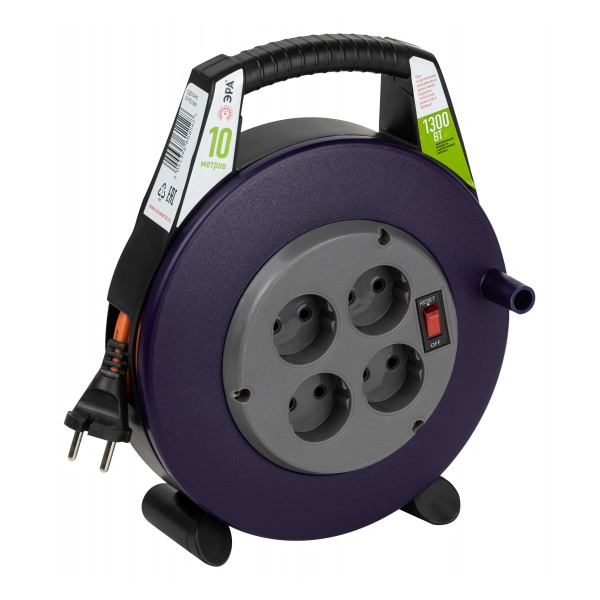 Удлинитель силовой ЭРА BPx-4-2x0,75-10m на катушке без заземления с выключателем ПВС 2x0,75мм2