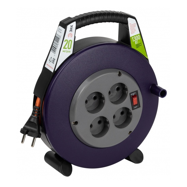 Удлинитель силовой ЭРА BPx-4-2x0,75-20m на катушке без заземления с выключателем ПВС 2x0,75мм2